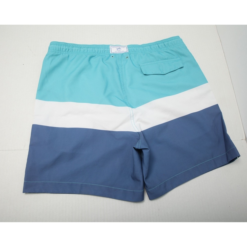 Southern Tide Bathing Suit Swim Trunks Mens Medium Blue White Striped  Lined - Picture 2 of 10